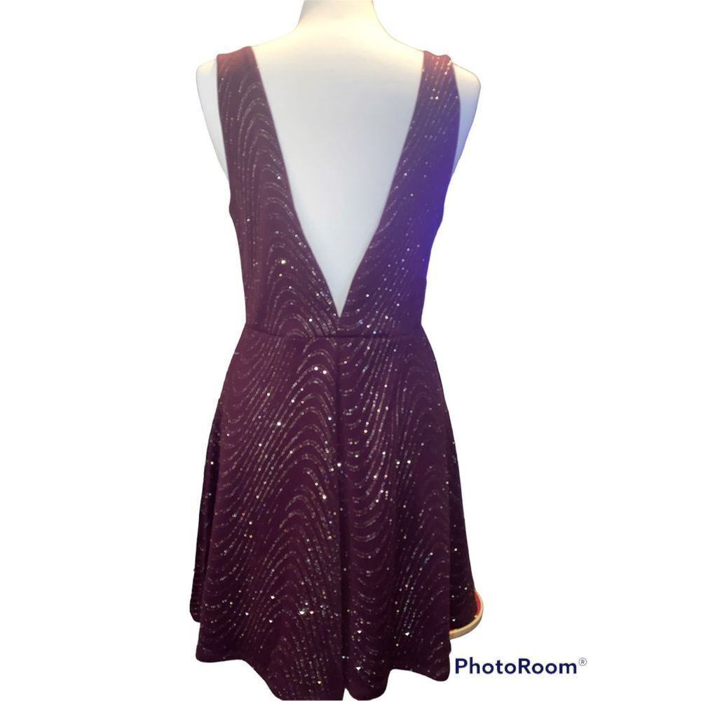 BAILEY BLUE Deep V Sparkly Skater Dress